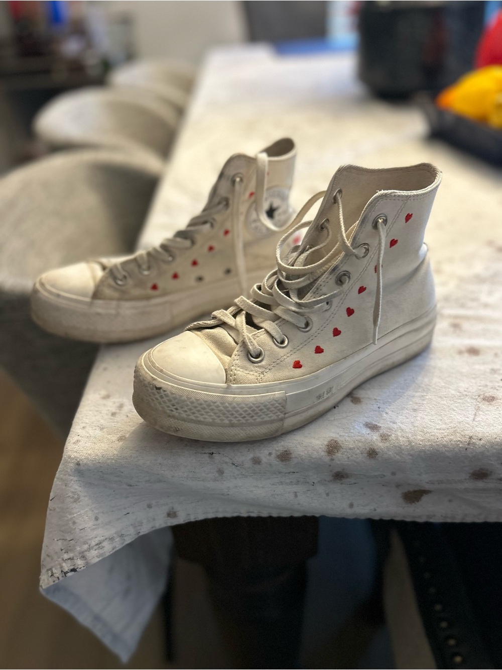 Converse Love Me platform White High-Top Sneakers with Red Heart Accents
